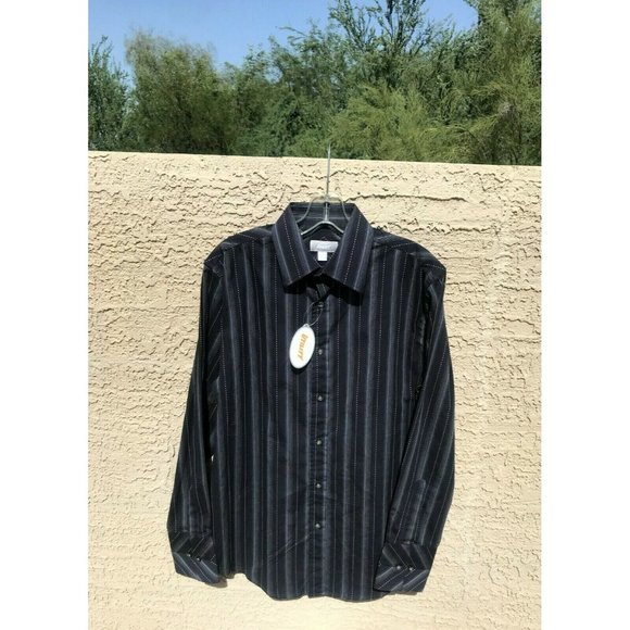 Utility Brand Men's Long Sleeve Button Down Shirt in BLK with Stripes SZ M -NEW - Picture 2 of 9